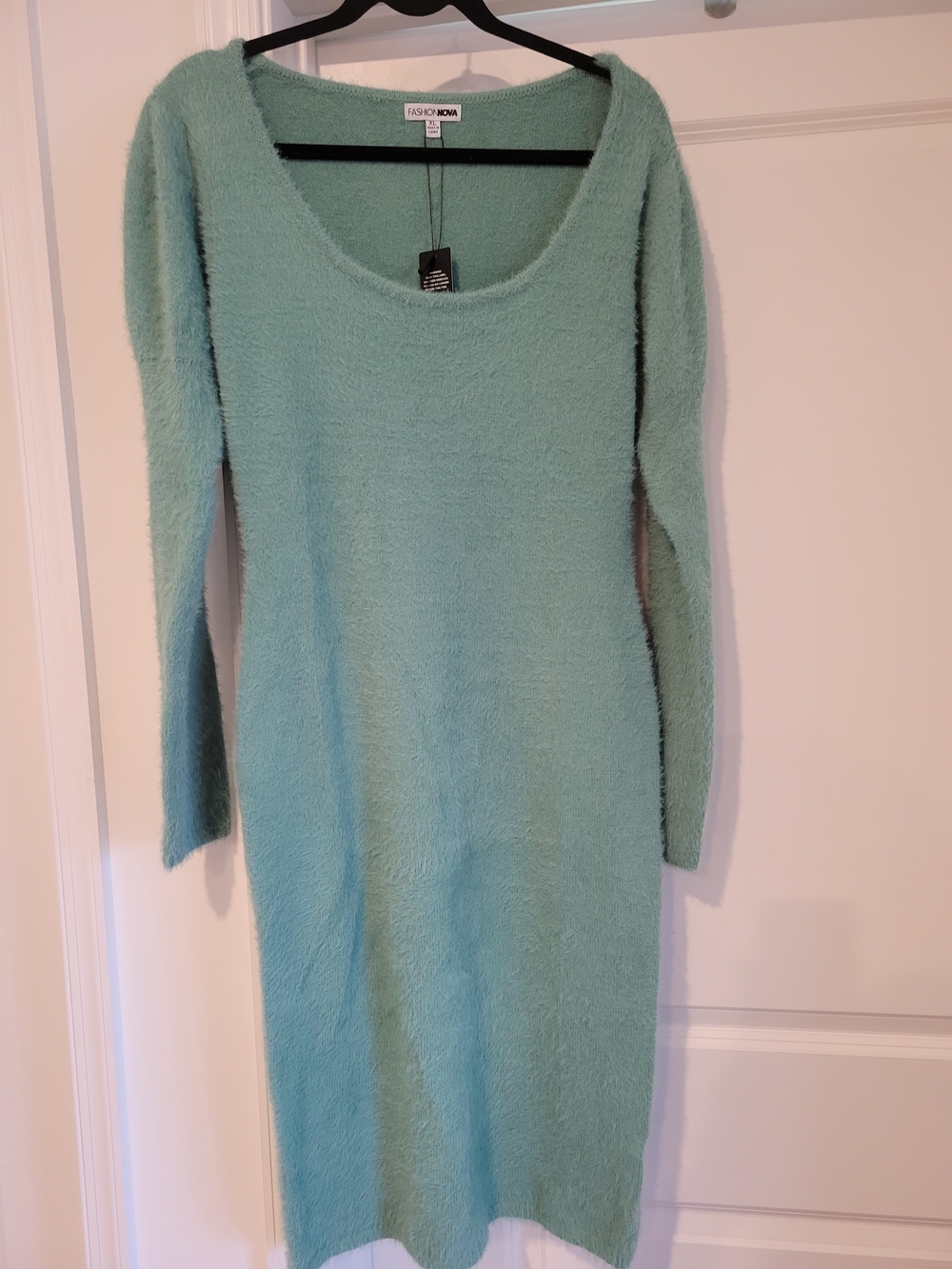 Fashion Nova Mint Green Long Sleeve Fuzzy Knit Midi Dress Sz XL